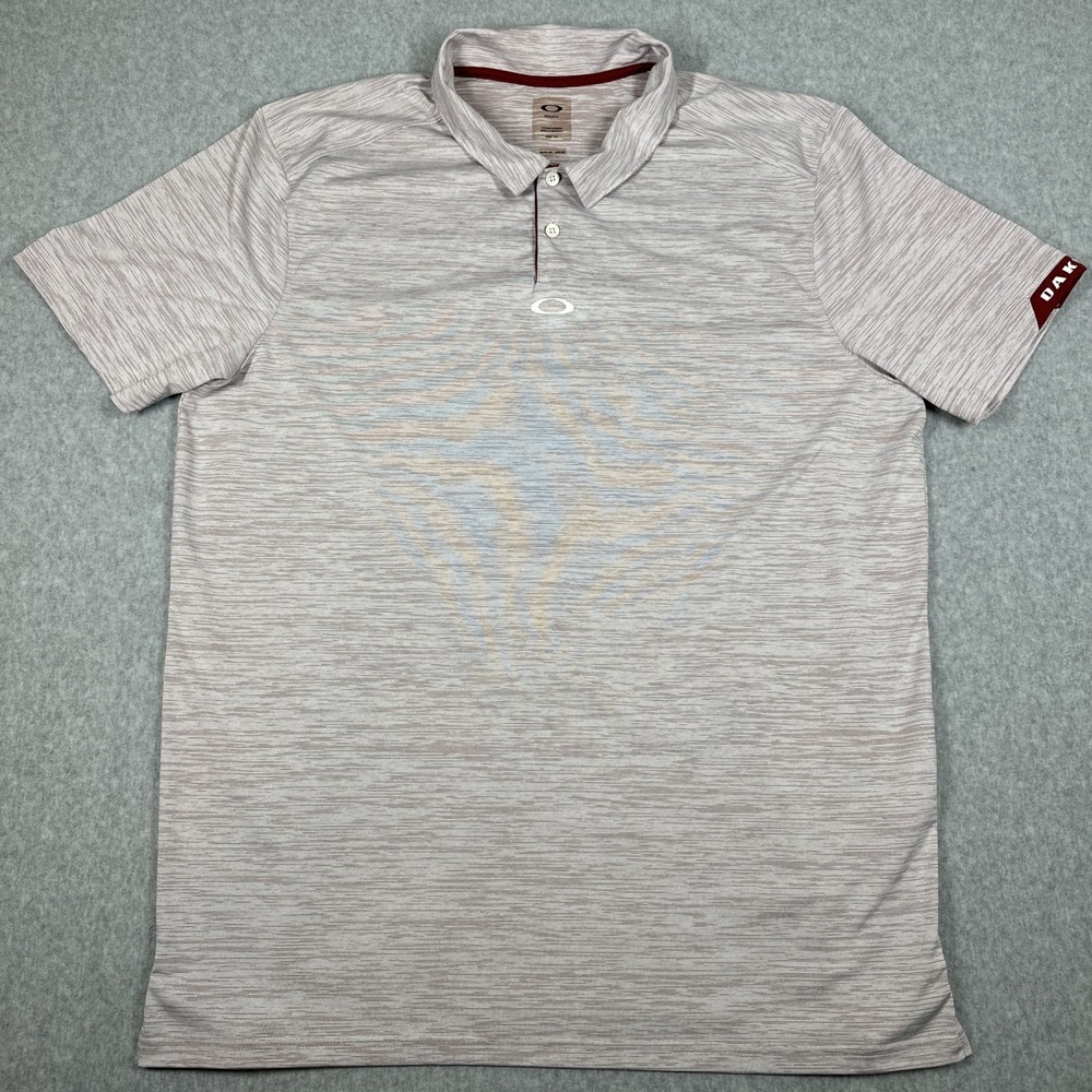 Oakley Golf Polo Shirt Men's 2XL Gray Marled Red Short Sleeve Performance